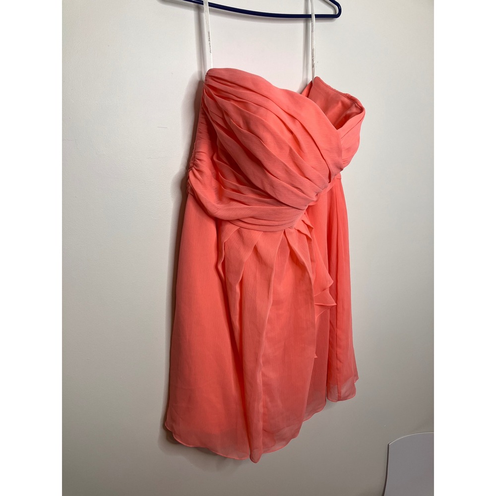 David's Bridal Cocktail Dress Womens 20 Coral Pink Excellent Strapless Pleated